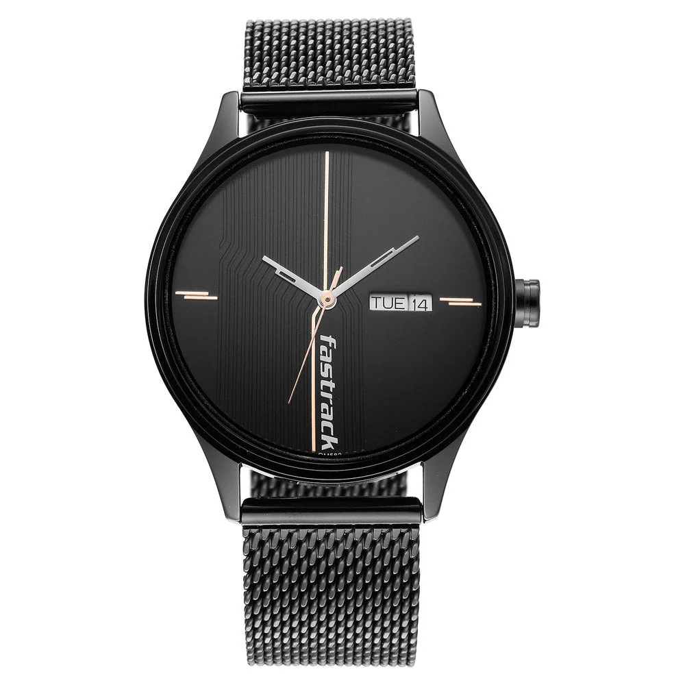Fastrack Style Up Quartz Analog with Day and Date Black Dial Stainless Steel Strap Watch for Guys - Image 3