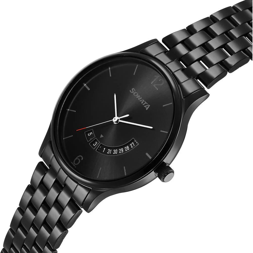 Sonata Quartz Analog with Date Black Dial Watch for Men - Image 2