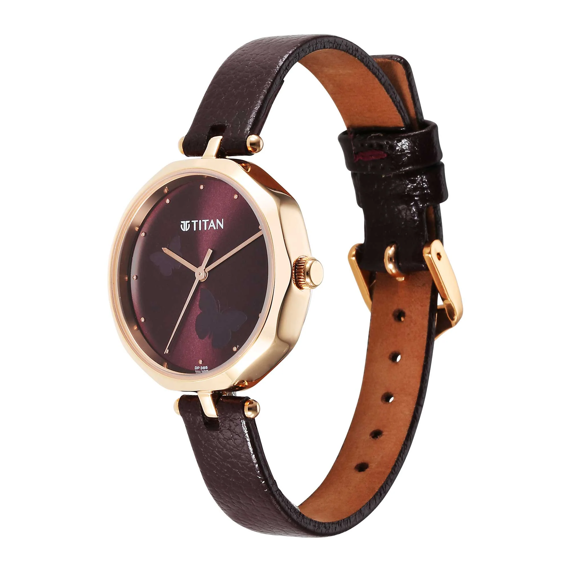 Titan Karishma Quartz Analog Maroon Dial Leather Strap Watch for Women - Image 3