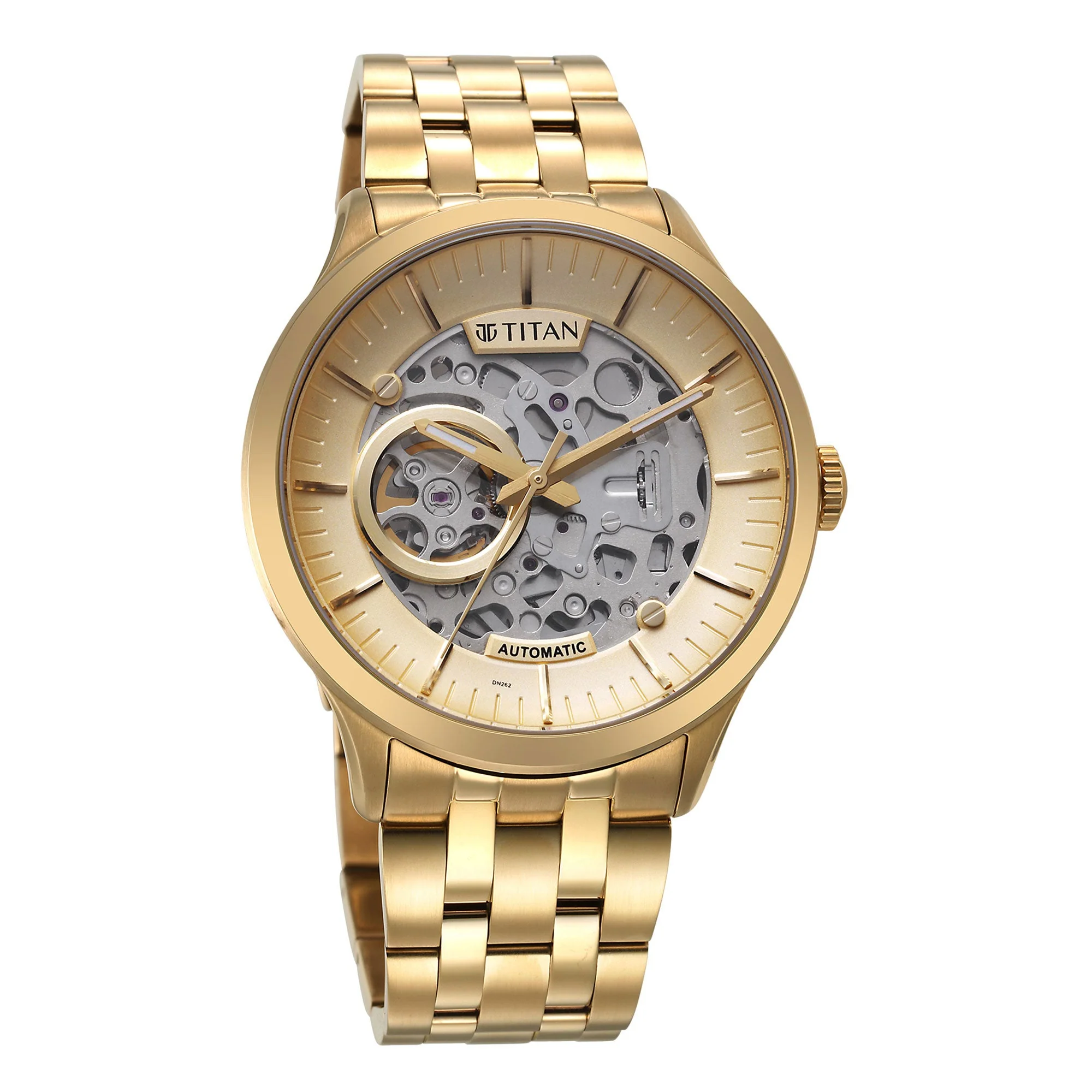 Titan Metal Mechanicals Golden Dial Golden Stainless Steel Strap Watch for Men - Image 2
