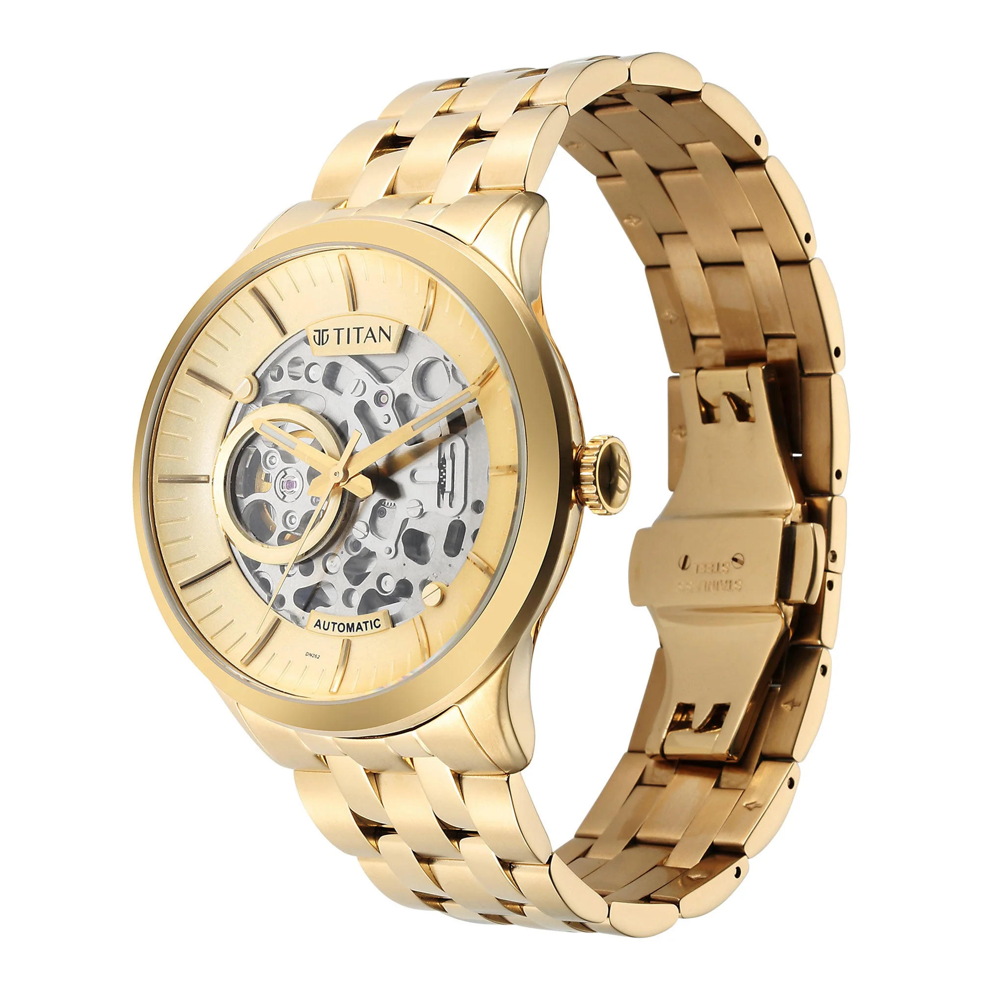 Titan Metal Mechanicals Golden Dial Golden Stainless Steel Strap Watch for Men - Image 3