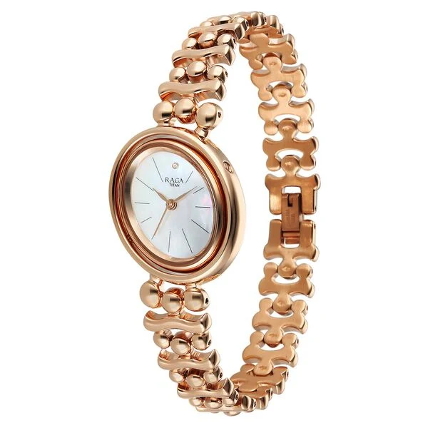 Titan Raga Glimmers Quartz Analog Mother of Pearl Dial Rose Gold Metal Strap Watch For Women - Image 2