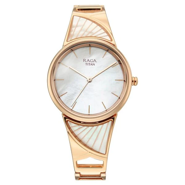 Titan Raga Mother of Pearl Dial Rose Gold Metal Strap Analog Watch for Women - Image 2