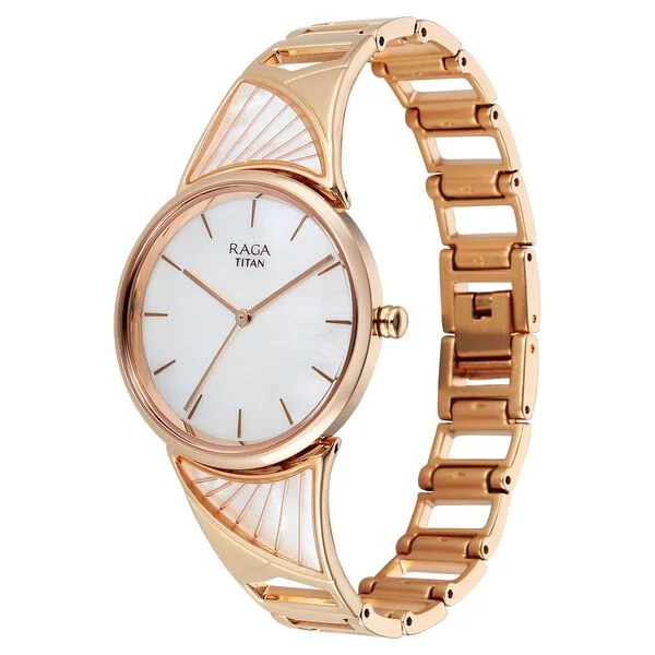 Titan Raga Mother of Pearl Dial Rose Gold Metal Strap Analog Watch for Women - Image 3