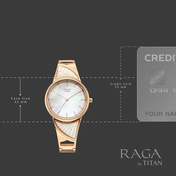 Titan Raga Mother of Pearl Dial Rose Gold Metal Strap Analog Watch for Women - Image 4