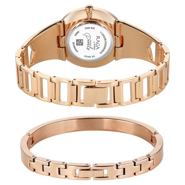 Titan Raga Mother of Pearl Dial Rose Gold Metal Strap Analog Watch for Women - Image 6