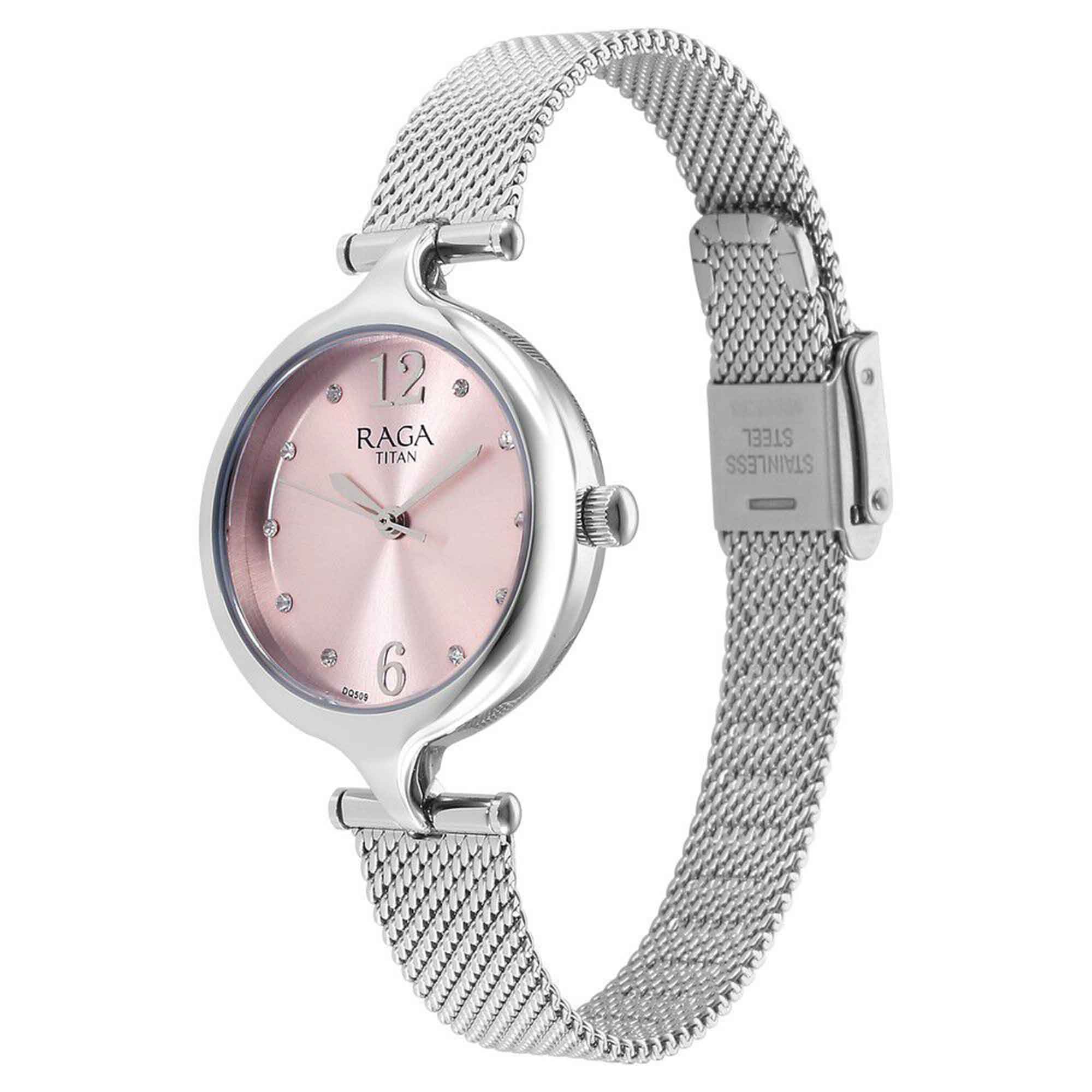 Titan Raga Showstopper Quartz Alog Pink Dial Metal Strap Watch for Women - Image 3