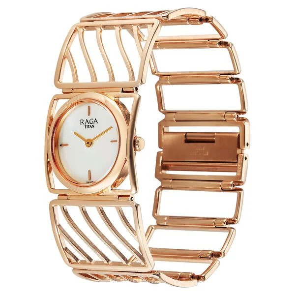 Titan Raga White Mother of Pearl Rectangle Dial Rose Gold Metal Analog Watch for Women 2769WM01 - Image 4
