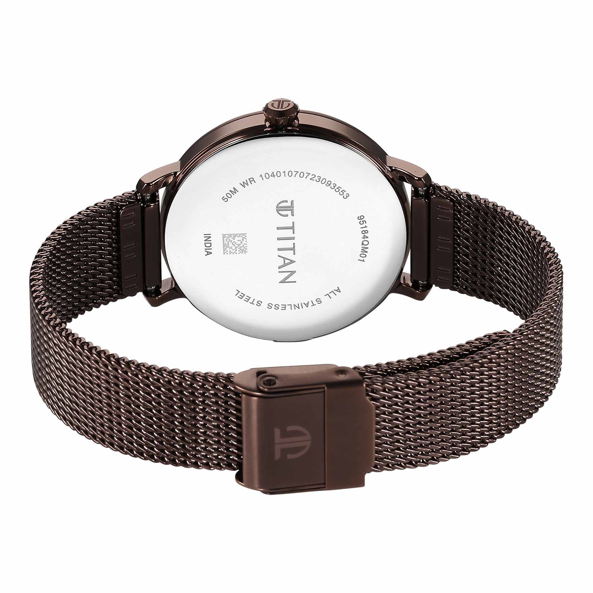 Titan Workwear Black Dial Brown Stainless Steel Strap Analog Watch for Women - Image 5